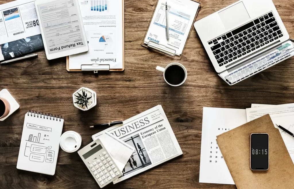 table with various business tools